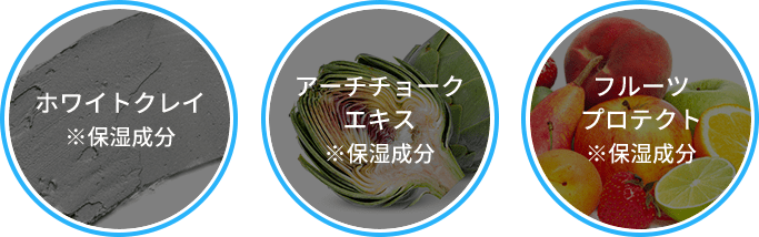 ホワイトクレイ※保湿成分アーチチョークエキス※保湿成分フルーツプロテクト※保湿成分