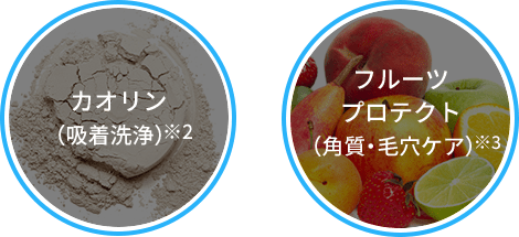 カオリン（吸着洗浄）※2フルーツプロテクト（角質・毛穴ケア）※3
